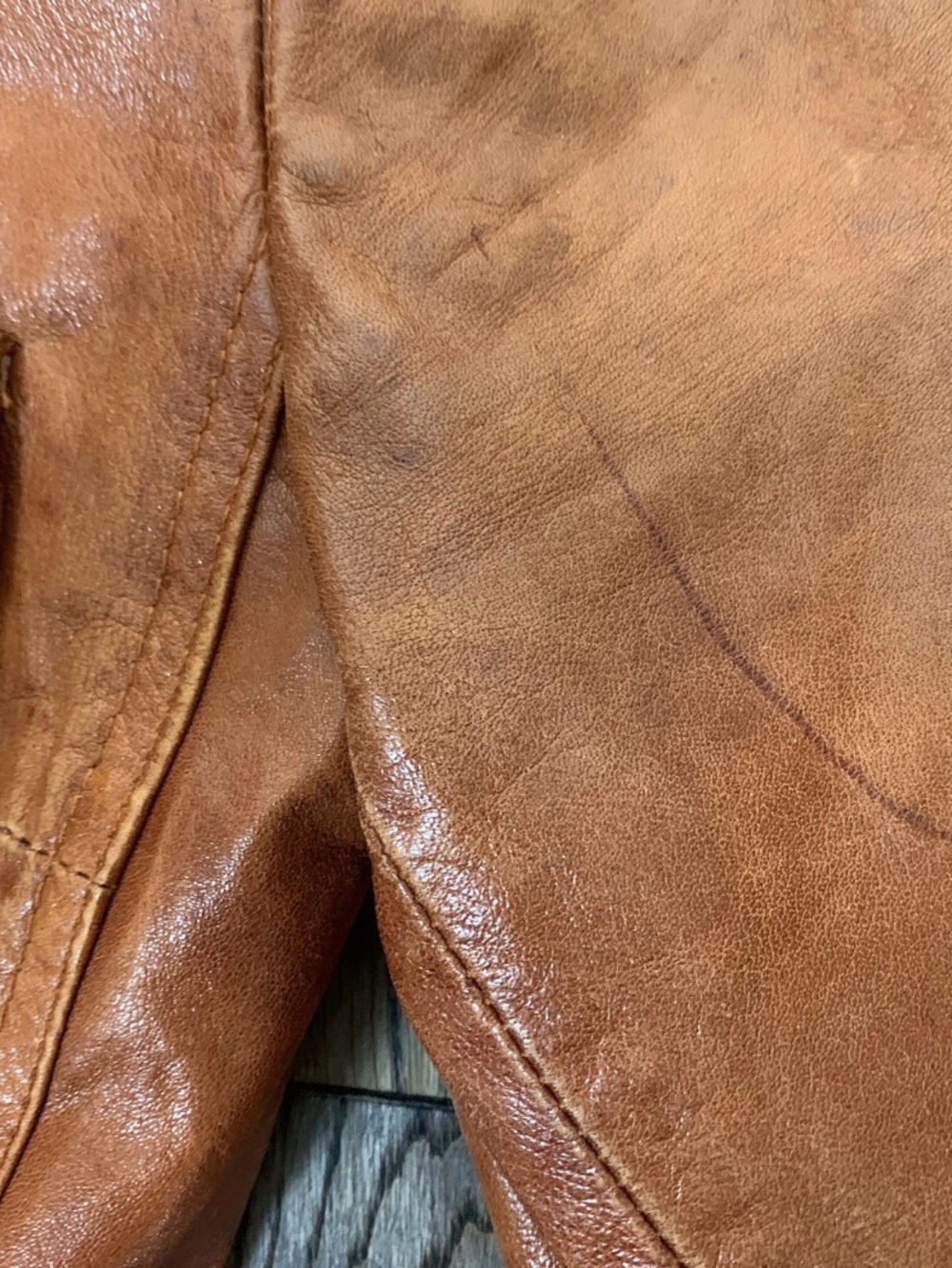 Vintage 70s Cognac Leather Button-Front Jacket - Picture 8 of 9